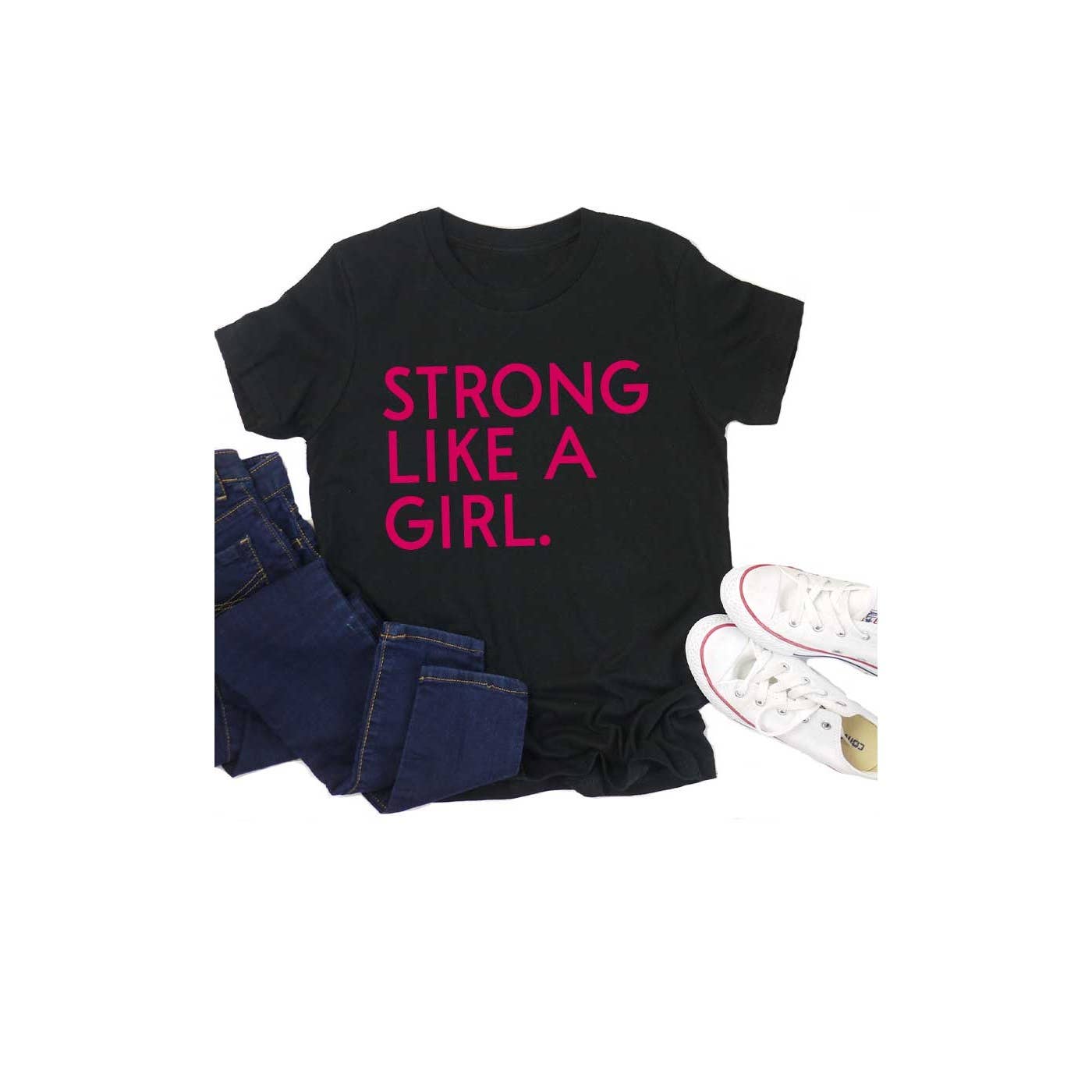 Strong Like A Girl Kids Graphic Tee: Black