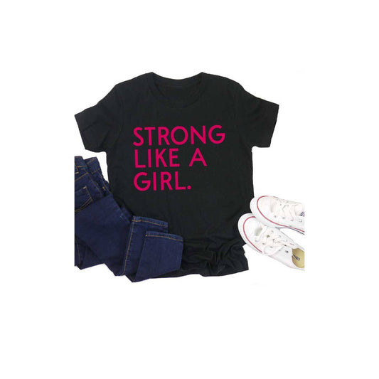 Strong Like A Girl Kids Graphic Tee: Black