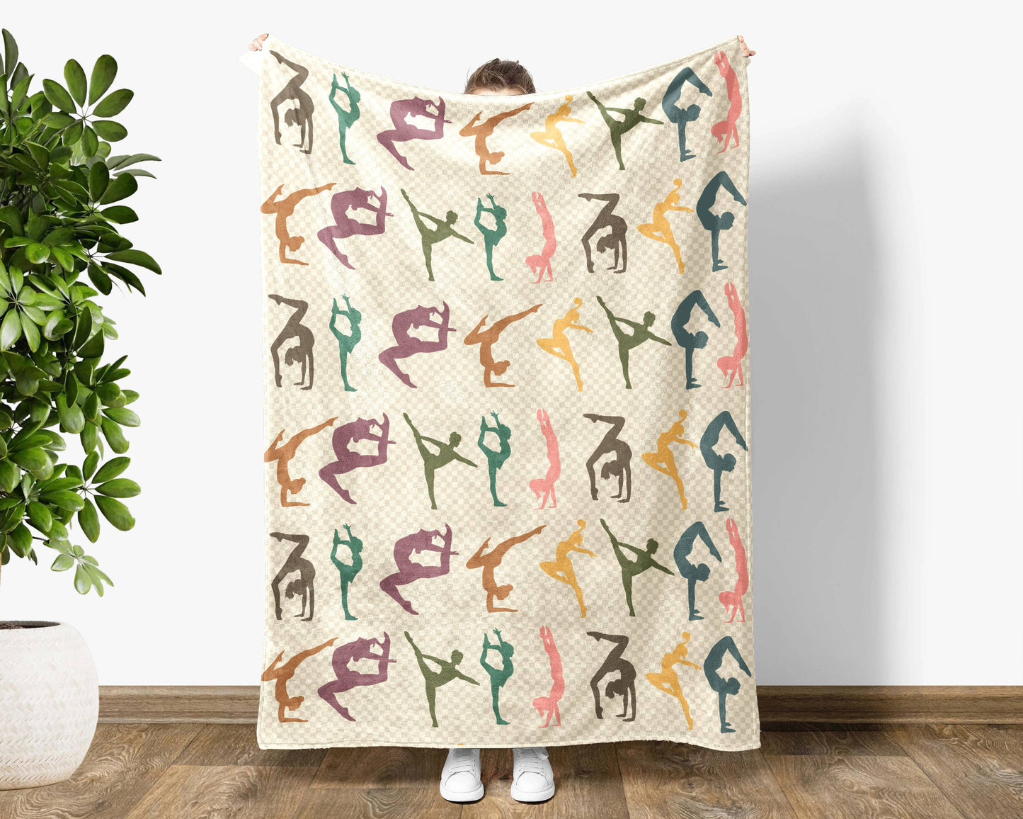 Vintage Gymnastics Blanket, Retro Cozy Gymnast Sports Throw: Velveteen Plush / 50" × 60"